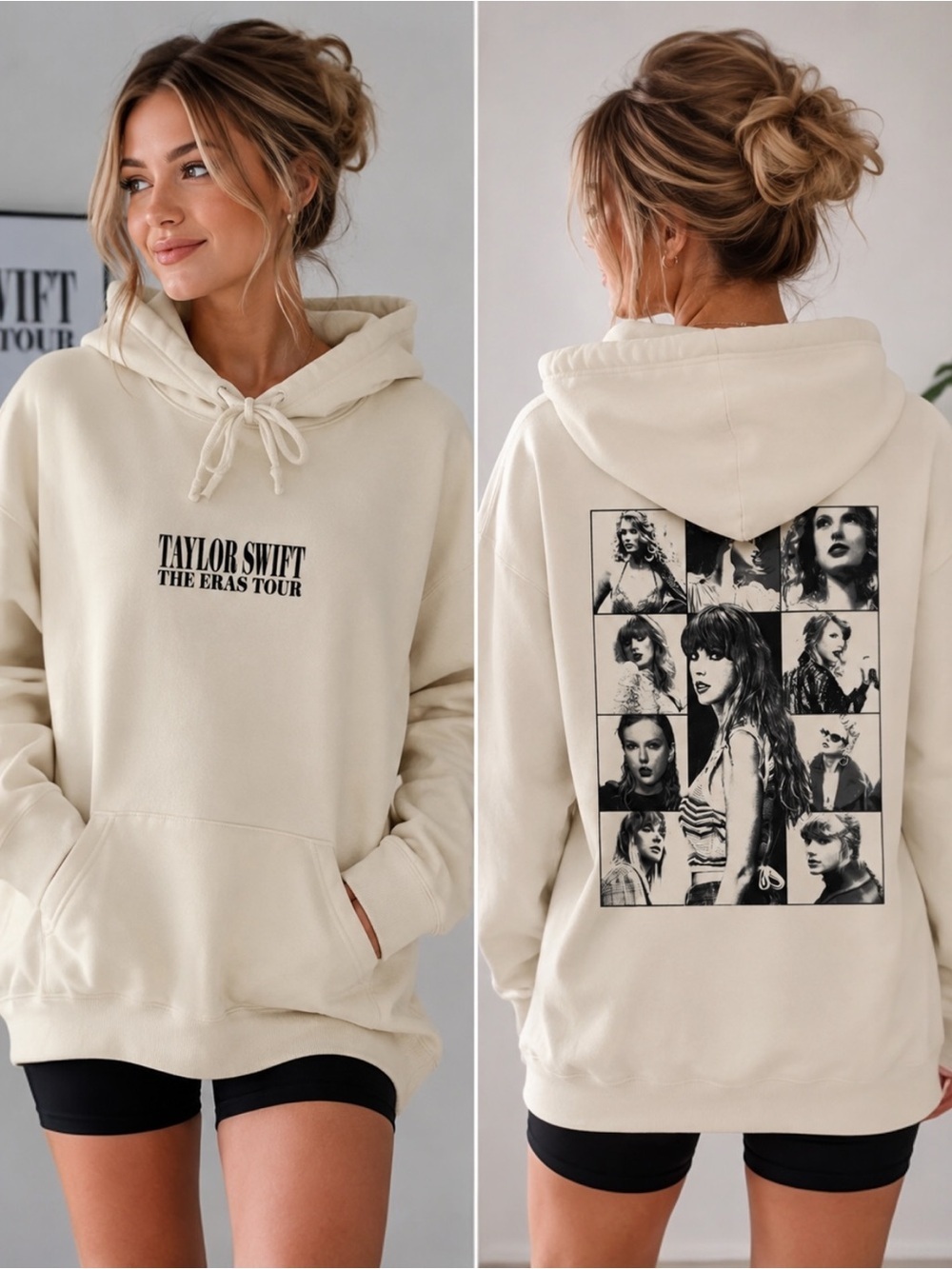 Taylor Swift The Eras Tour Hoodie XL Cream Fleece Lined Pullover Concert Merch
